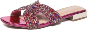 Bernal Women Sparkle Rhinestone Slide Sandals Fashion Outdoor Slip On H-Band Flat Slippers Summer Beach Sandals