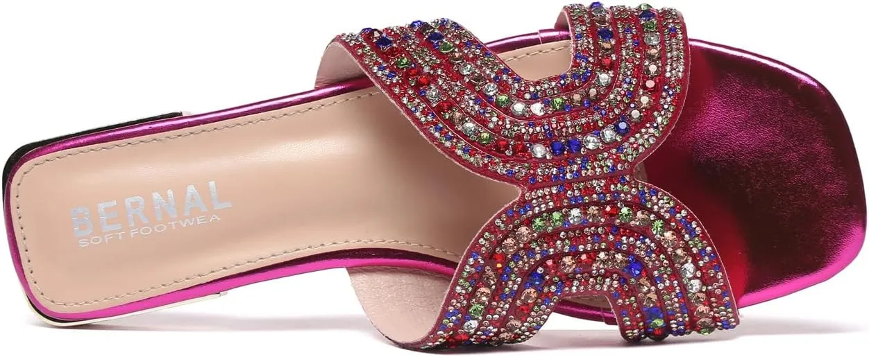 Bernal Women Sparkle Rhinestone Slide Sandals Fashion Outdoor Slip On H-Band Flat Slippers Summer Beach Sandals