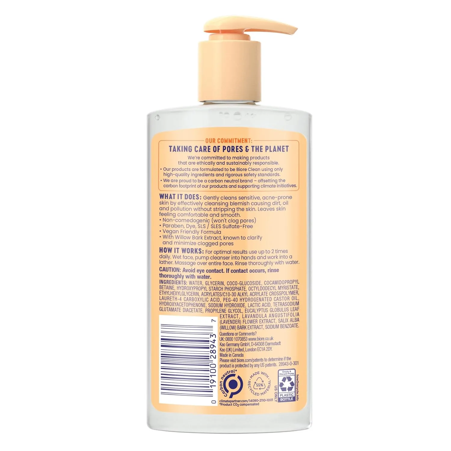 Bioré Gentle & Breathable Acne Face Wash, Gentle Face Cleanser for Sensitive and Acne Prone Skin, Infused with Willow Bark Extract to Clarify Skin, Fragrance Free, 6.77 Oz , Pack of 3