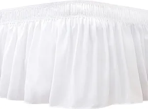 Biscaynebay Wrap Around Bed Skirts for Queen Size Beds with Extra Long Drop of 21", White Adjustable Elastic Dust Ruffles Easy Fit Wrinkle Resistant Silky Luxurious Fabric Machine Washable