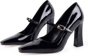 Black Mary Jane Heels for Women Stylish Square Toe Dress Shoes with Strap High Block Heel Comfortable Women's Pumps for Business Wedding Graduation
