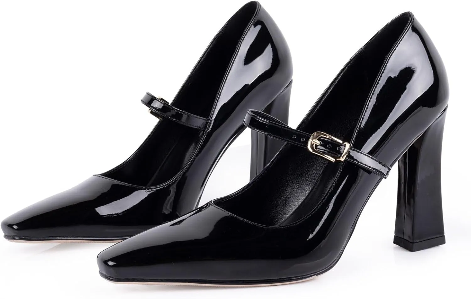 Black Mary Jane Heels for Women Stylish Square Toe Dress Shoes with Strap High Block Heel Comfortable Women's Pumps for Business Wedding Graduation