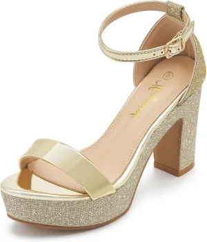 Black Pewter Gold Silver Heels for Women Platform High Heels Summer Heels Chunky Glitter Heels Block Heel Sandals Wedding Heels Open Toe Heels Sparkly Heels for Women 2024
