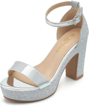 Black Pewter Gold Silver Heels for Women Platform High Heels Summer Heels Chunky Glitter Heels Block Heel Sandals Wedding Heels Open Toe Heels Sparkly Heels for Women 2024