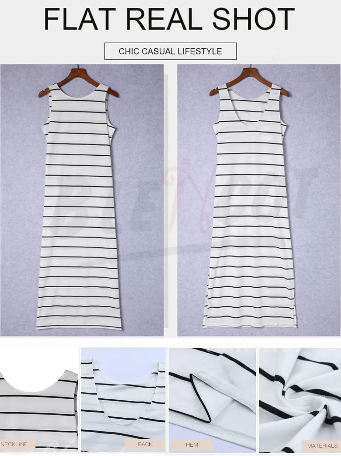 BLENCOT Womens 2025 Spring Summer V Neck Striped Dress Sleeveless String Side Slit Casual Maxi Beach Dress