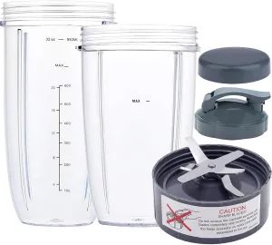 Blender Replacement Parts for Nutribullet, 32oz & 24oz Cups with 1 Flip-Top To-Go Lid and 1 Stay-Fresh Resealable Lid, Replacement Blade Compatible with NutriBullet 600w and Pro 900w Blenders