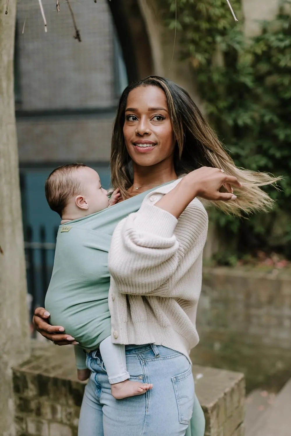 Boba Baby Wrap Carrier - Original Baby Carrier Wrap, Baby Sling for Newborns - Baby Wearing Essentials - Newborn Wrap Swaddle Holder, Newborn to Toddler Infant Baby Sling, 7-35 lbs (Sage Green)