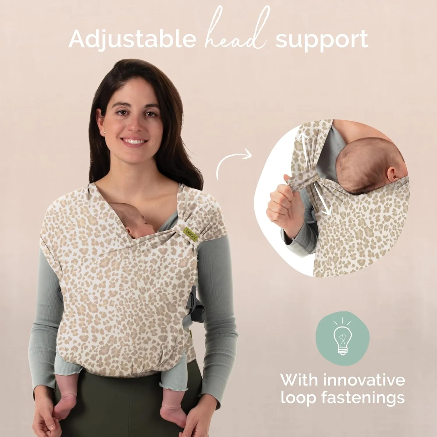 Boba Bliss Pre-Wrapped Baby Wrap Carrier with Buckle, Easy Adjust Soft Infant Baby Carrier Hybrid for Boy or Girls, Baby Sling for Newborn up to 35 lbs (Sand Leopard)