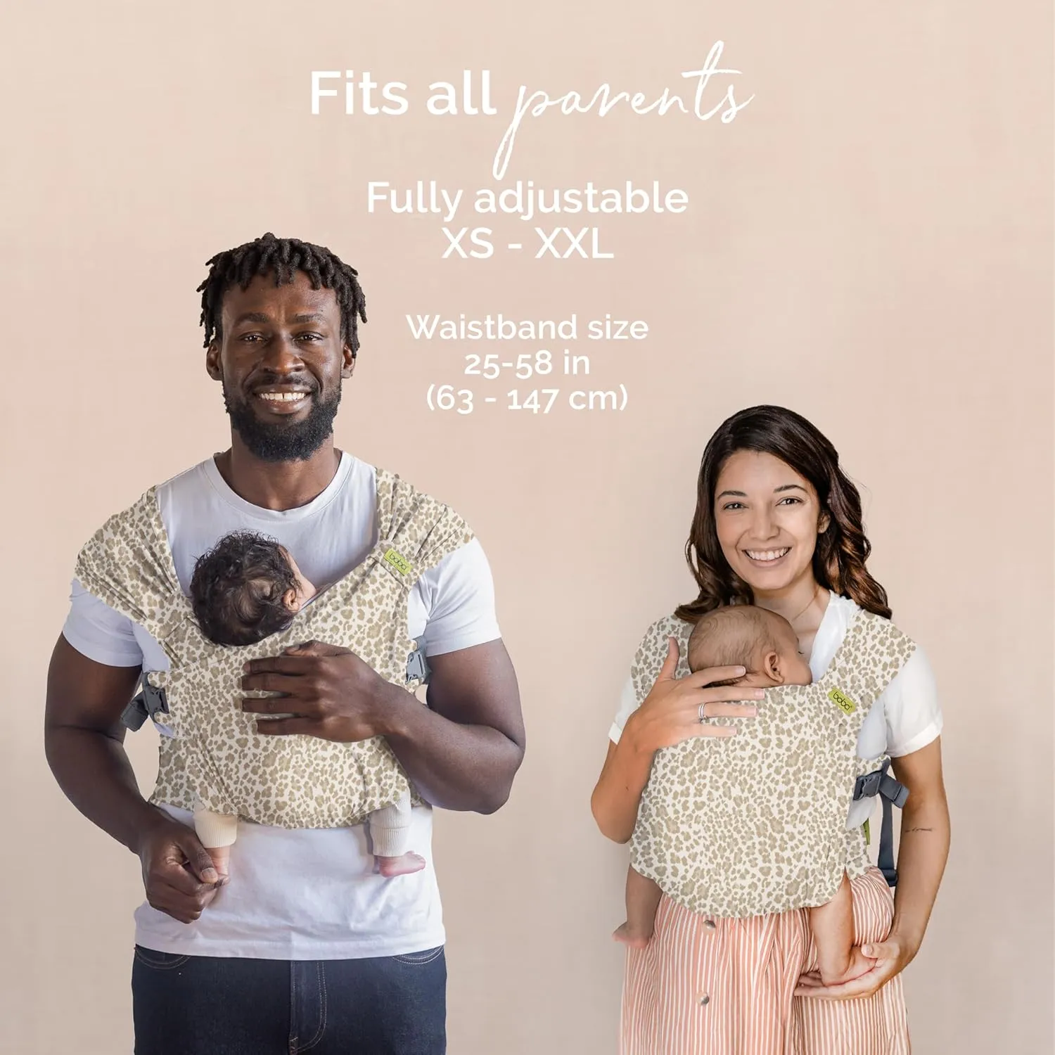 Boba Bliss Pre-Wrapped Baby Wrap Carrier with Buckle, Easy Adjust Soft Infant Baby Carrier Hybrid for Boy or Girls, Baby Sling for Newborn up to 35 lbs (Sand Leopard)