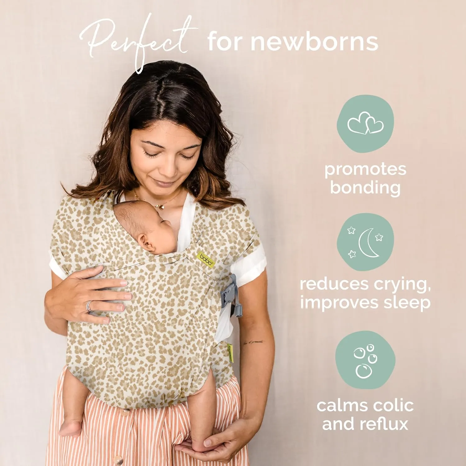 Boba Bliss Pre-Wrapped Baby Wrap Carrier with Buckle, Easy Adjust Soft Infant Baby Carrier Hybrid for Boy or Girls, Baby Sling for Newborn up to 35 lbs (Sand Leopard)