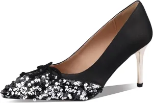 Bow High Heels for Women Stiletto Stylish Glitter Rhinestone Crystal Sexy Pointed Toe Shoes Dressy Comfortable Sexy Elegantes Slip On Sparkly Ladies Formal 3 Inch Pumps