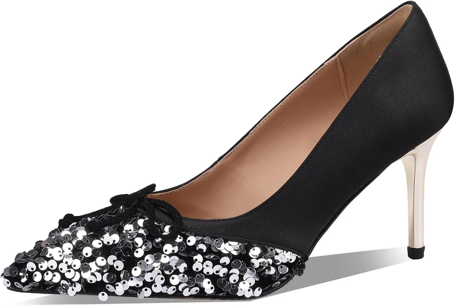 Bow High Heels for Women Stiletto Stylish Glitter Rhinestone Crystal Sexy Pointed Toe Shoes Dressy Comfortable Sexy Elegantes Slip On Sparkly Ladies Formal 3 Inch Pumps