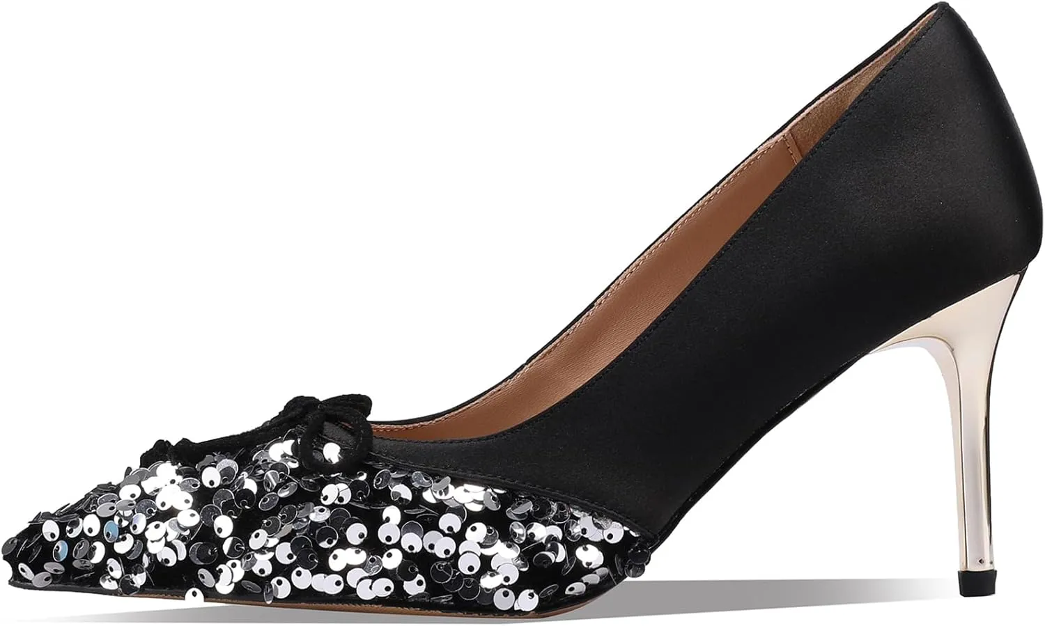 Bow High Heels for Women Stiletto Stylish Glitter Rhinestone Crystal Sexy Pointed Toe Shoes Dressy Comfortable Sexy Elegantes Slip On Sparkly Ladies Formal 3 Inch Pumps