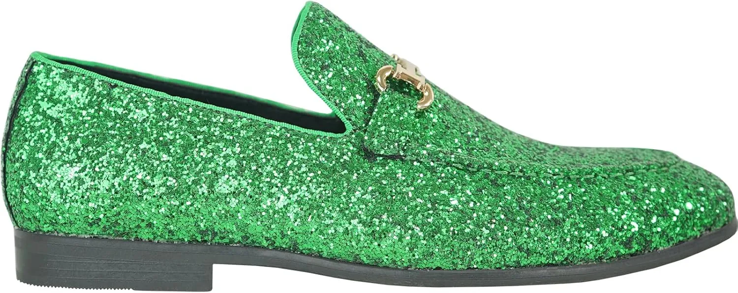bravo! Men Dress Shoe Prom Slip-on Loafer Lace-up Oxford Cap Toe Metallic Glitter for Wedding Prom Black Blue Green Gold Pink Pewter Purple Silver Red