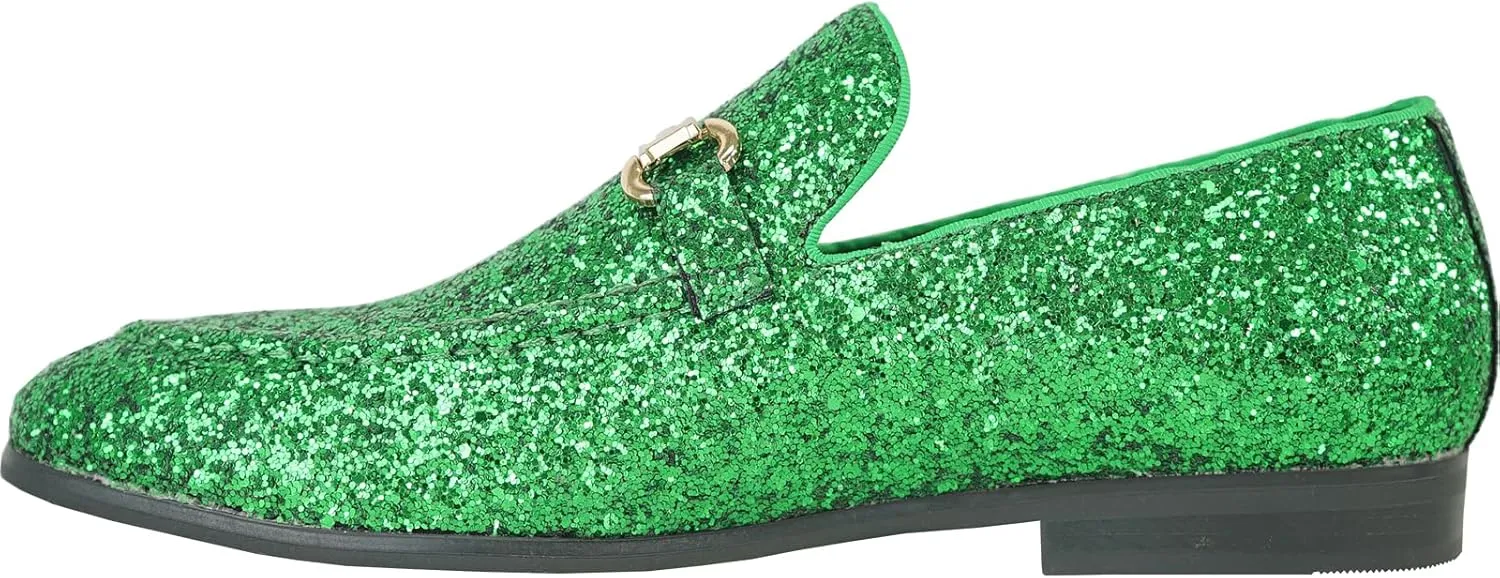 bravo! Men Dress Shoe Prom Slip-on Loafer Lace-up Oxford Cap Toe Metallic Glitter for Wedding Prom Black Blue Green Gold Pink Pewter Purple Silver Red