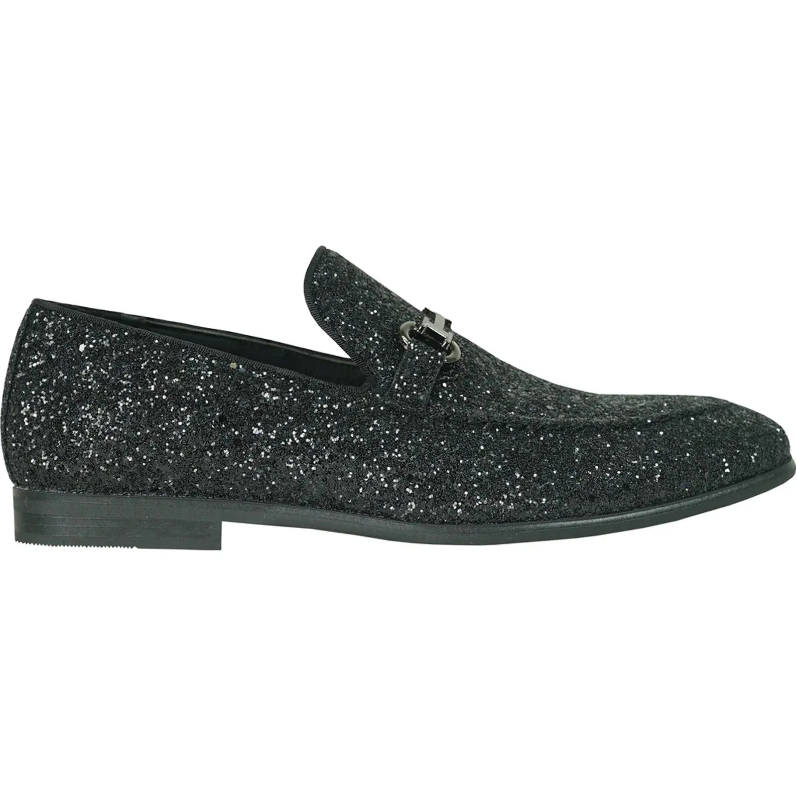 Bravo Mens' Modern Glitter-Sequin Prom Tux Loafer w/Buckle, Black