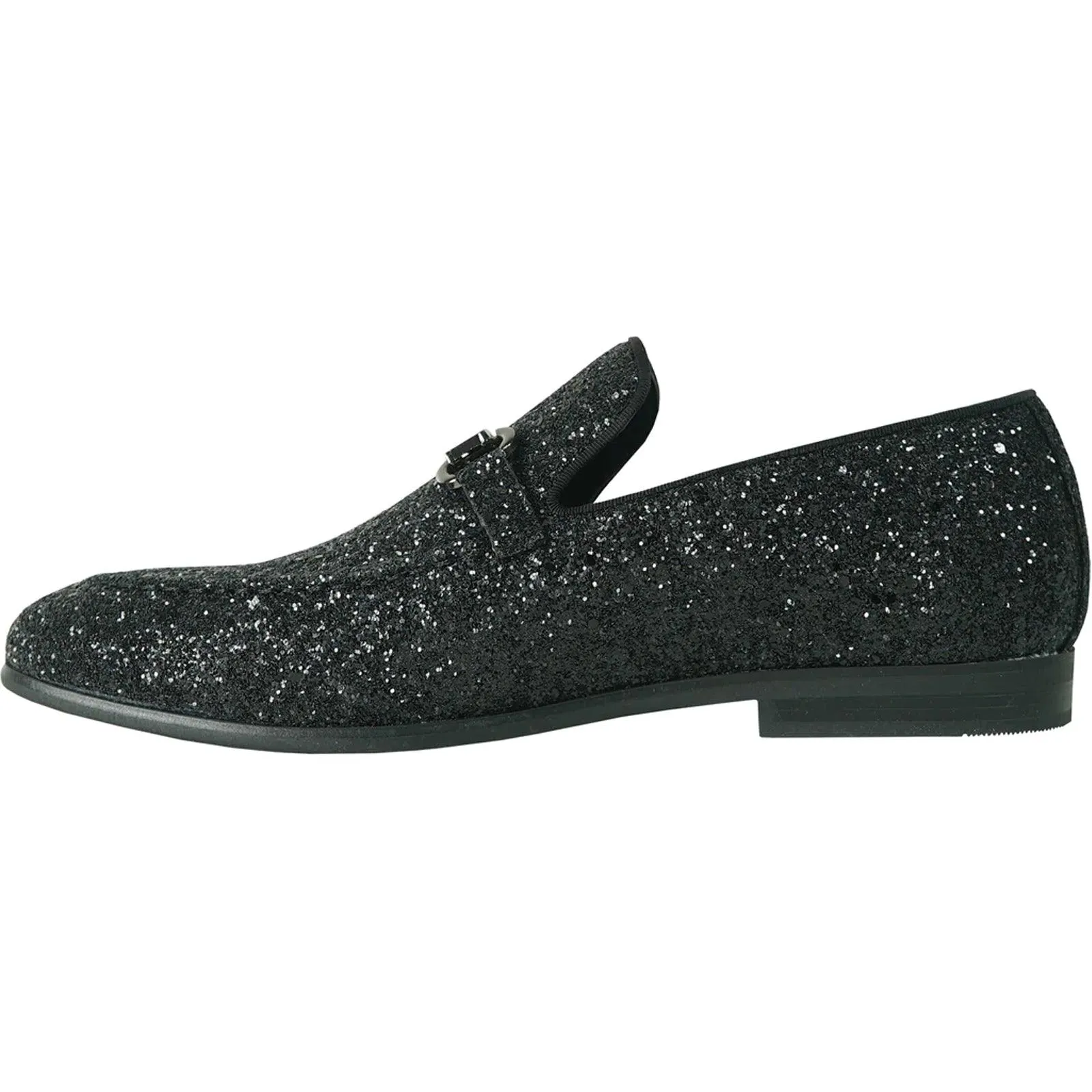 Bravo Mens' Modern Glitter-Sequin Prom Tux Loafer w/Buckle, Black