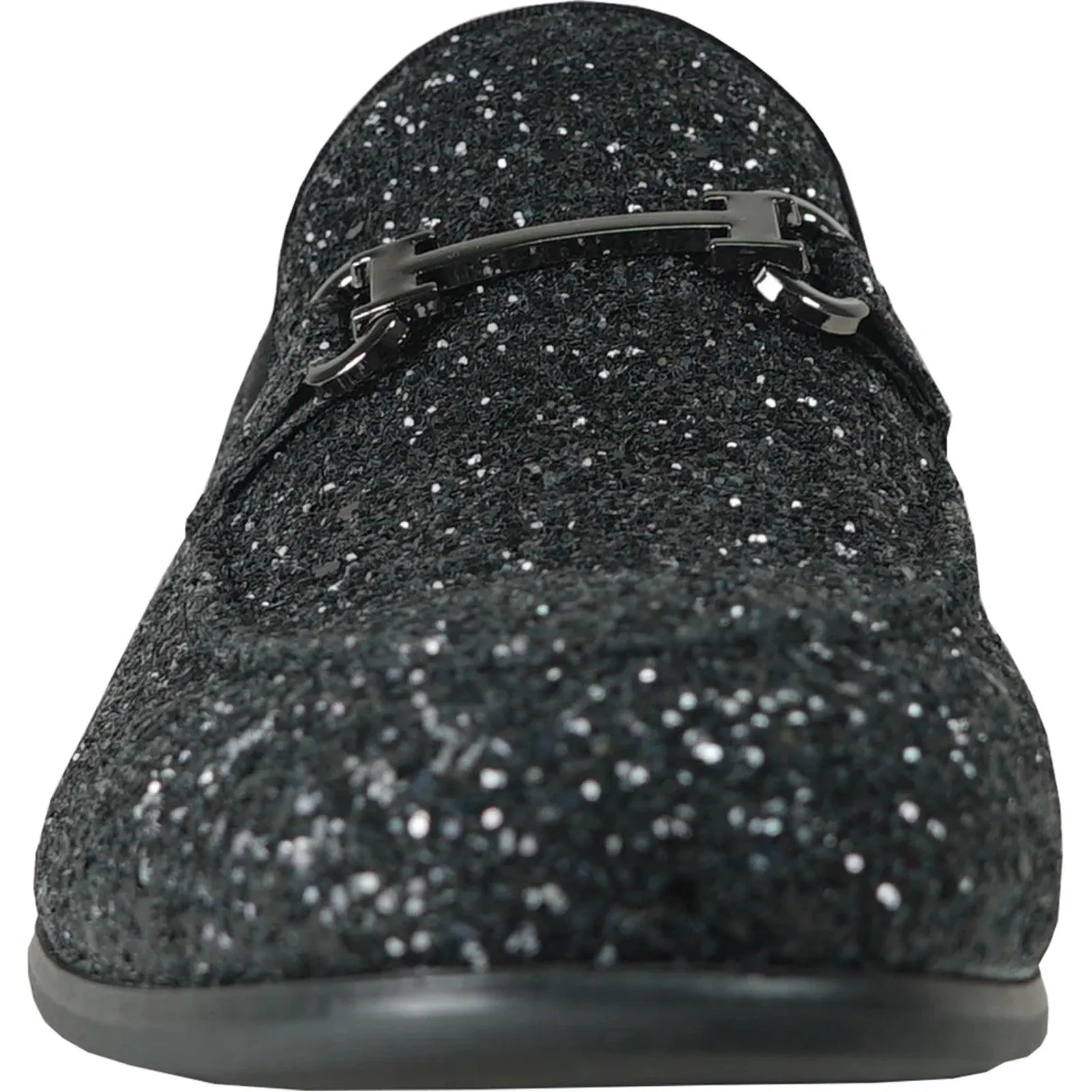 Bravo Mens' Modern Glitter-Sequin Prom Tux Loafer w/Buckle, Black