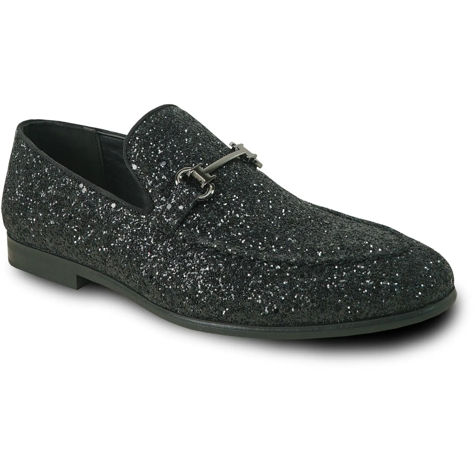 Bravo Mens' Modern Glitter-Sequin Prom Tux Loafer w/Buckle, Black