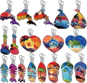 Bucherry 36 Pcs Beach Summer Party Favors Keychain Gifts Bulk Wooden Surfboard Sea Turtle Coconut Tree Christian Religious Key Ring for Hawaiian Luau Florida Bahamas Souvenirs Supplies(Retro Ocean)
