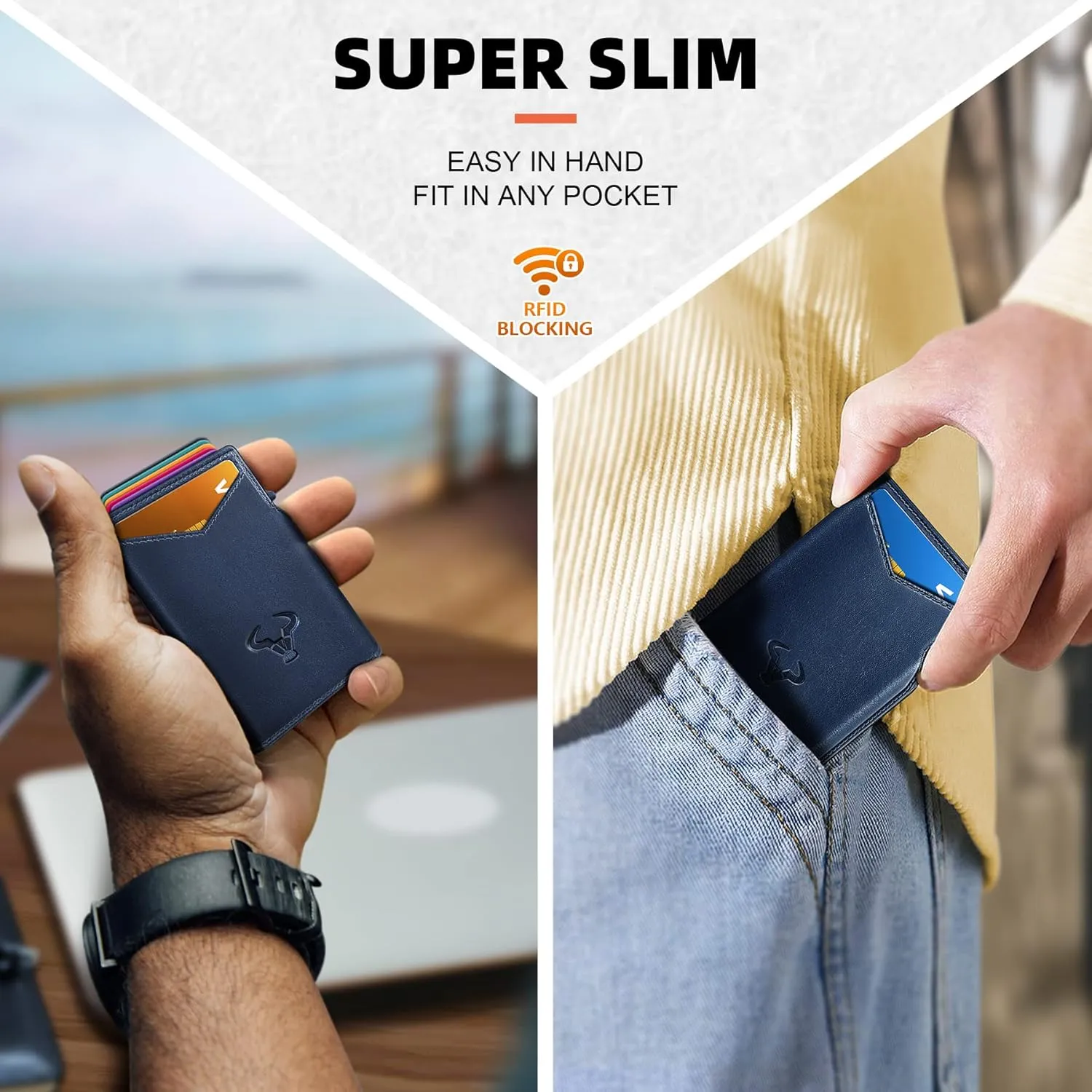 BULLIANT Men Wallet Gift Boxed,Slim Front Pocket Wallet Money Clip Card Holder 3.8"x2.7",Pop-up Access