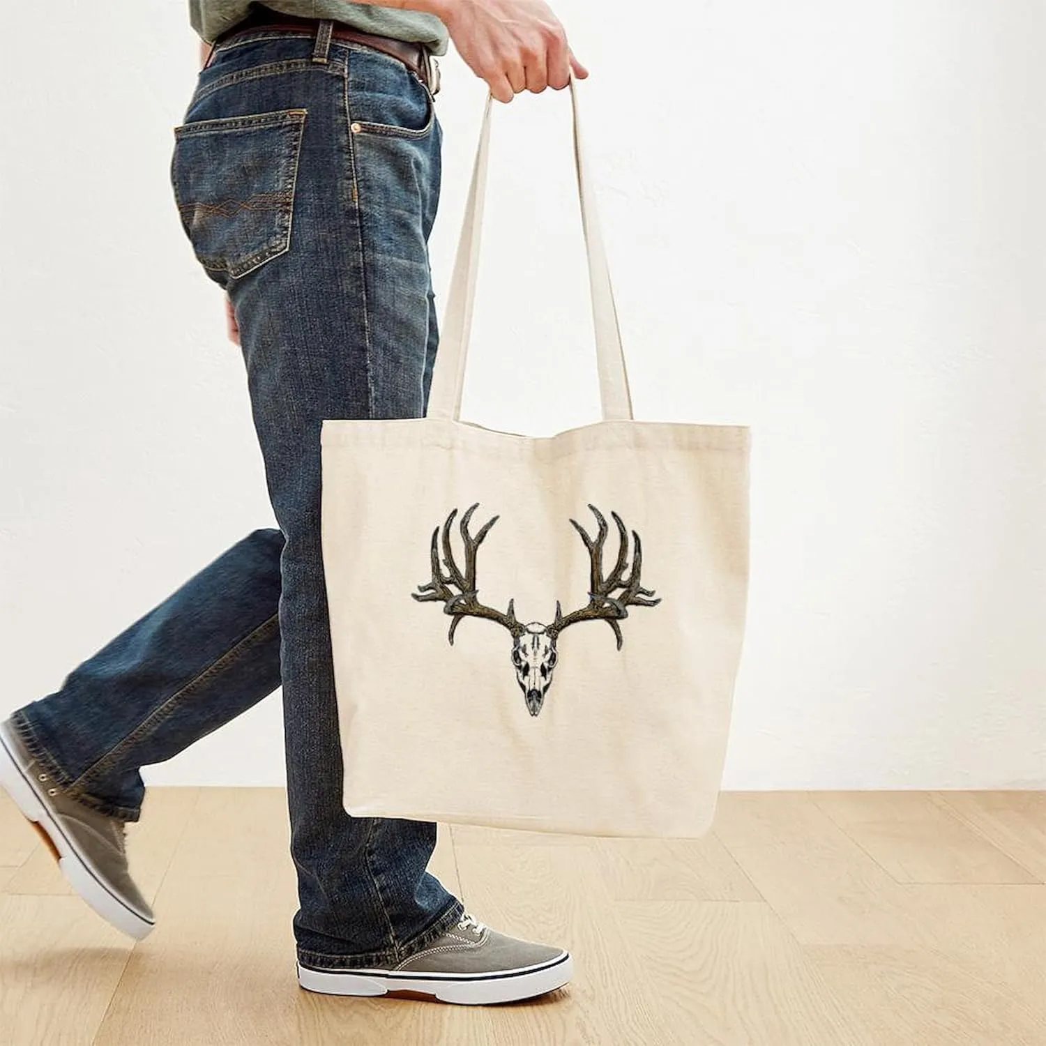 CafePress European Mount Mule Deer Tote Bag Reusable Natural Beige Canvas Shopping Bag