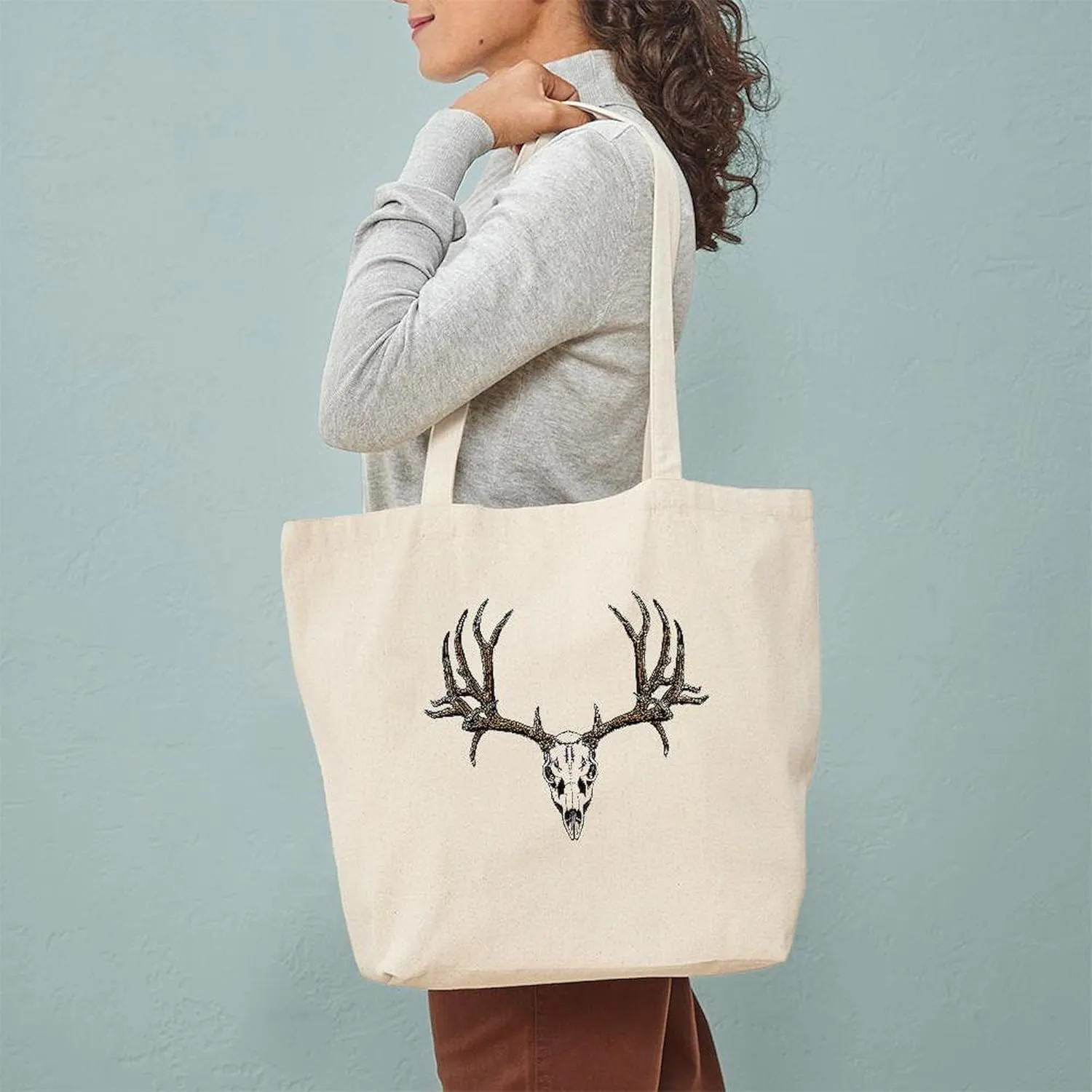 CafePress European Mount Mule Deer Tote Bag Reusable Natural Beige Canvas Shopping Bag