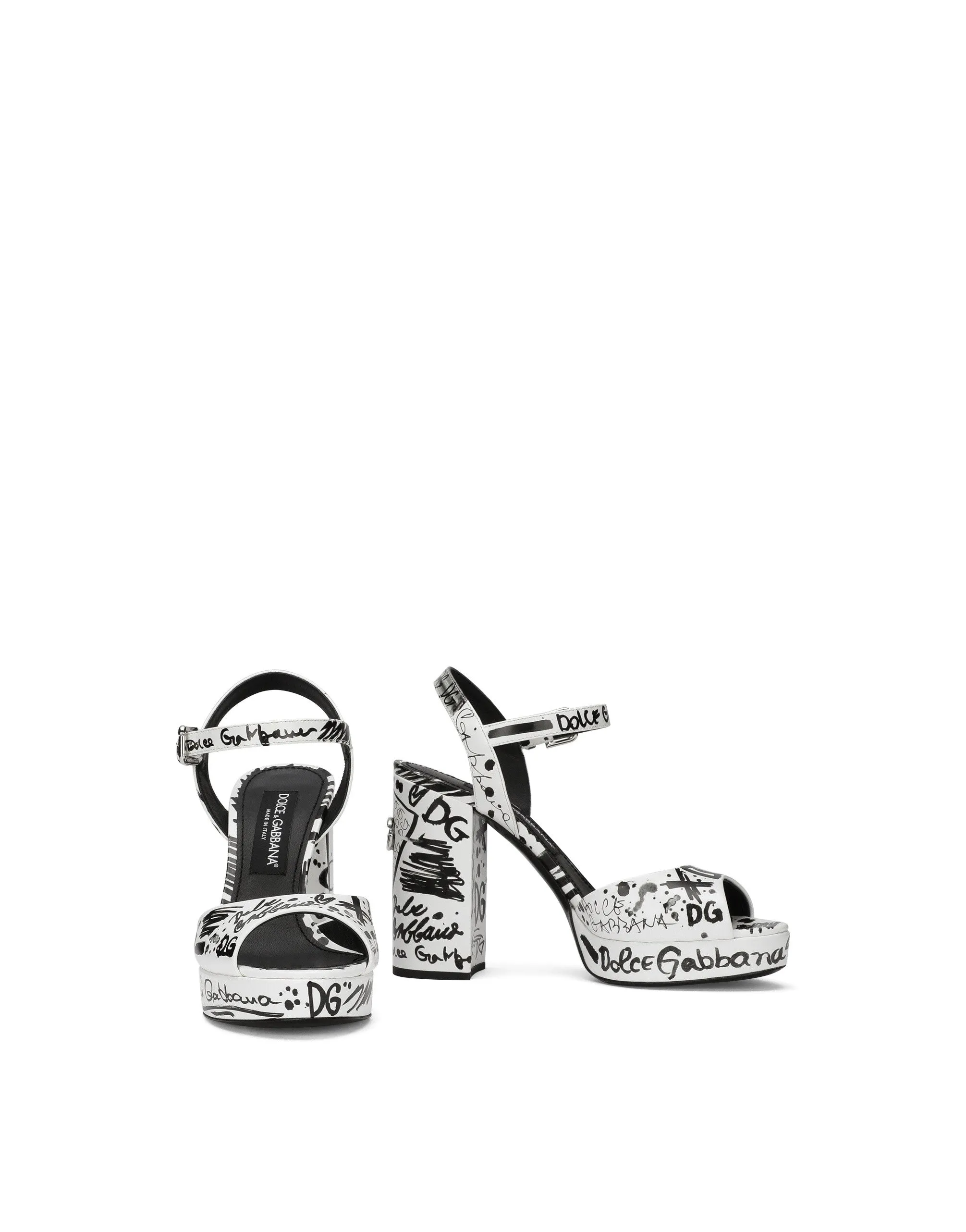 Calfskin platform sandals with logo print