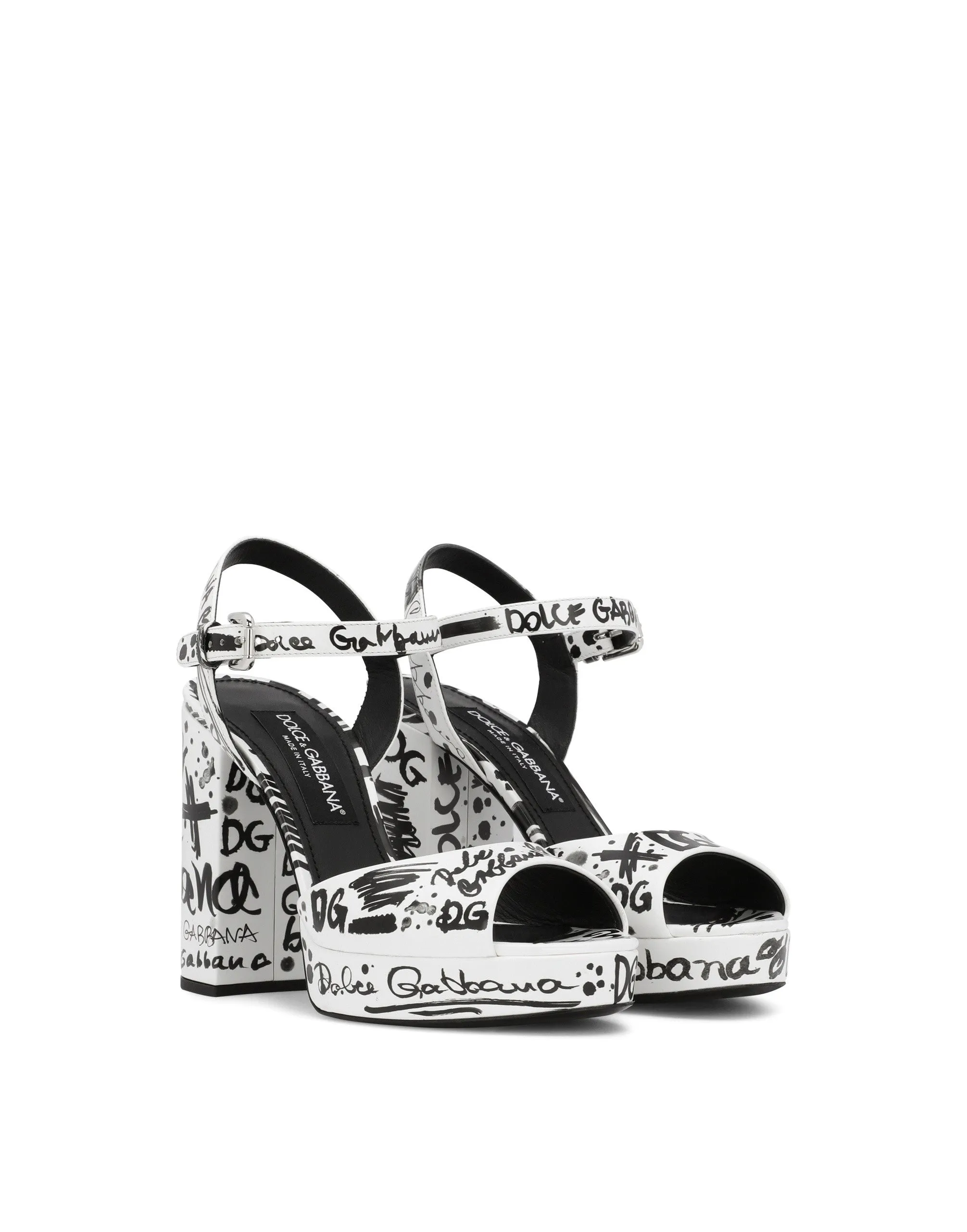 Calfskin platform sandals with logo print