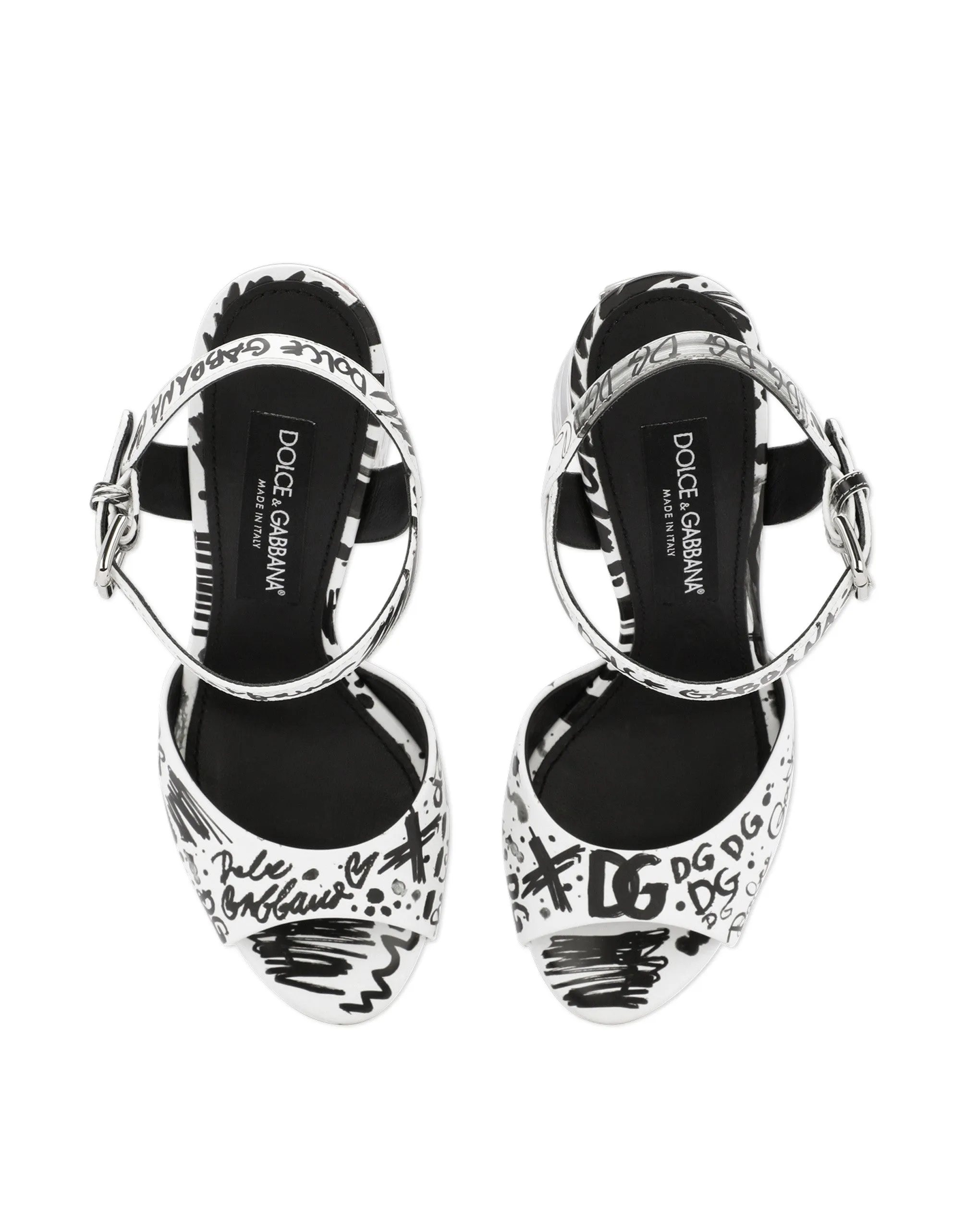 Calfskin platform sandals with logo print