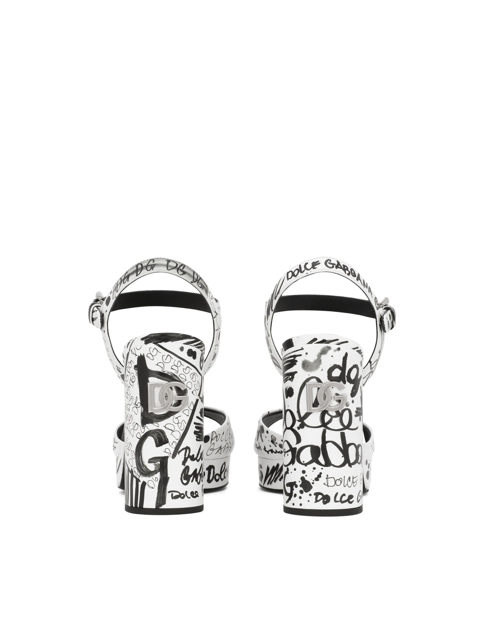 Calfskin platform sandals with logo print