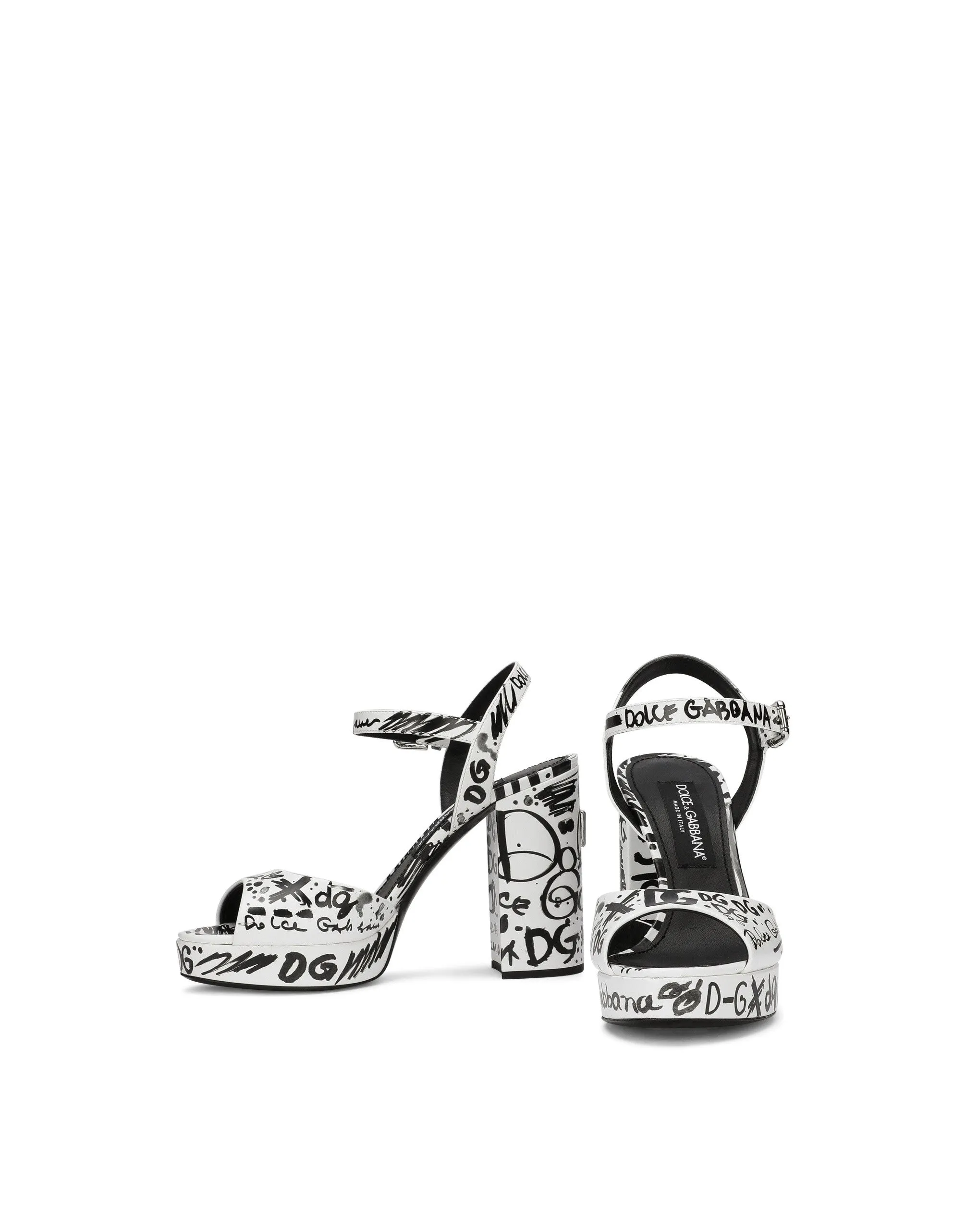 Calfskin platform sandals with logo print