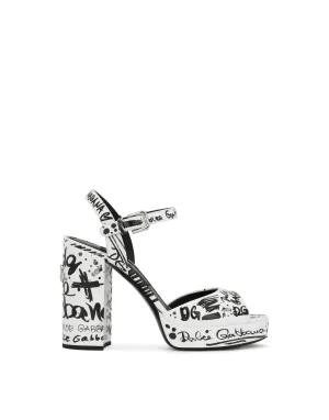 Calfskin platform sandals with logo print