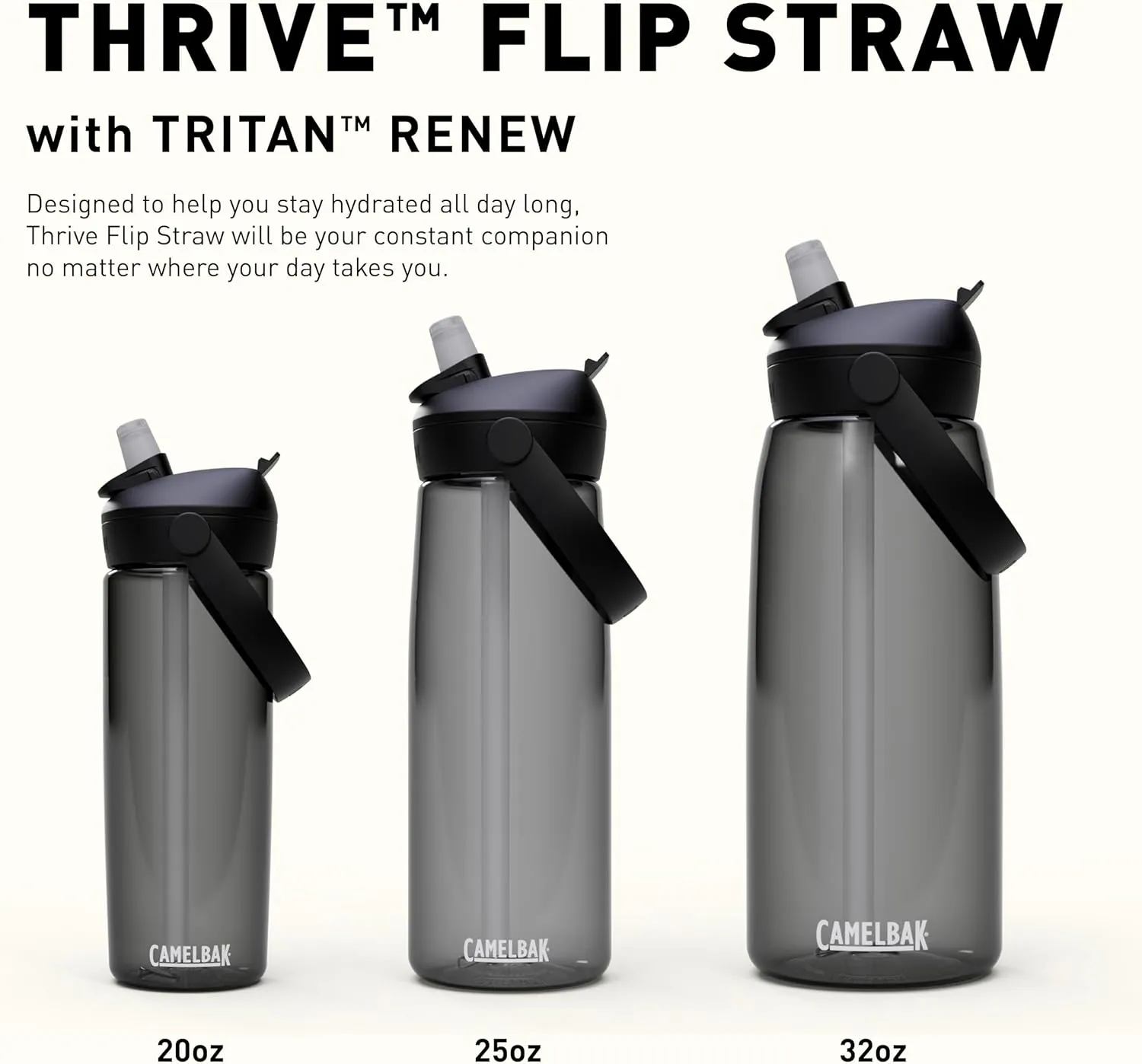 CamelBak Thrive Flip Straw 32oz Water Bottle with Tritan Renew – Easy Carry - Straw Top, Clear