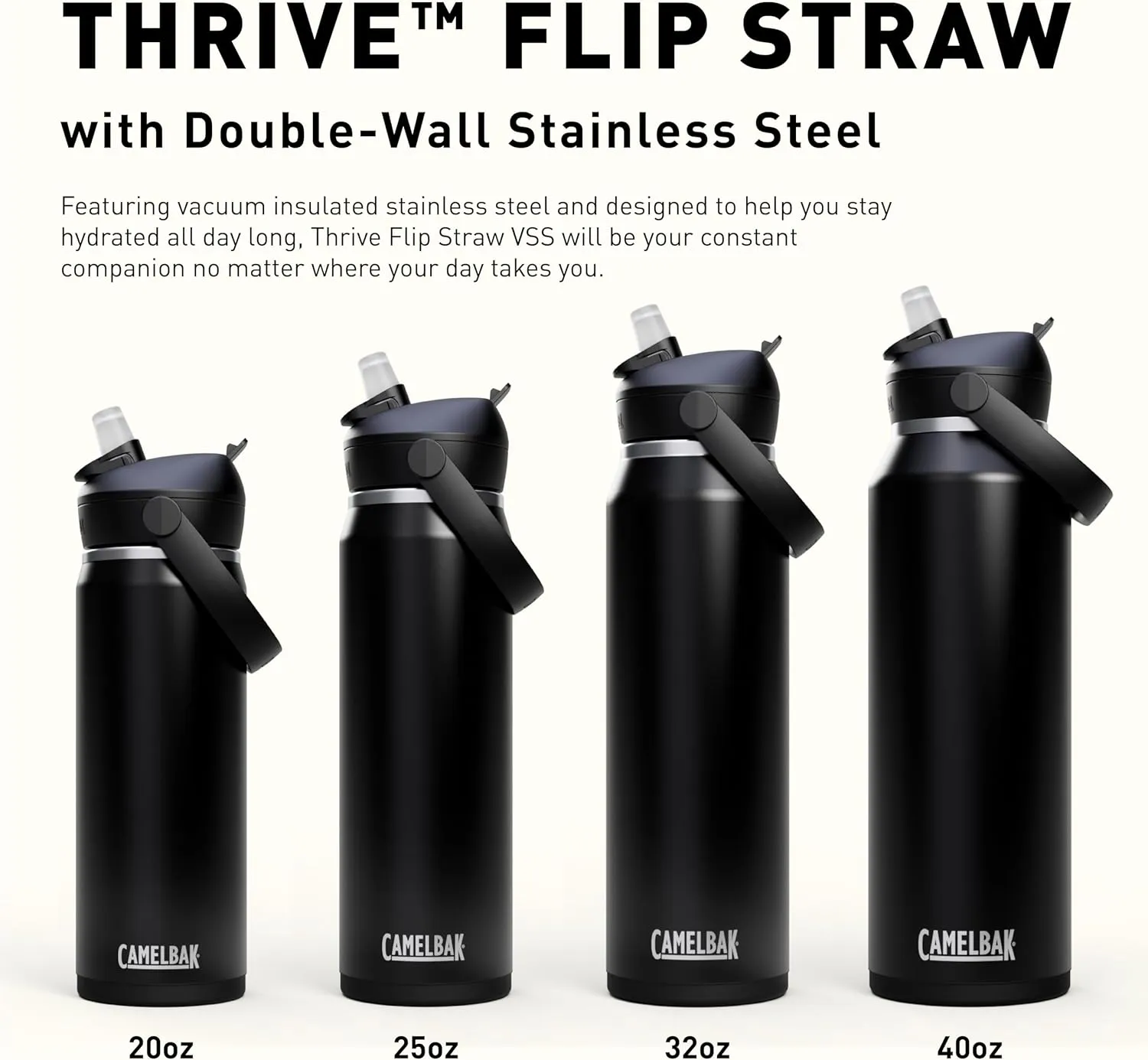 CamelBak Thrive Flip Straw Insulated Stainless Steel Water Bottle Black, 32oz
