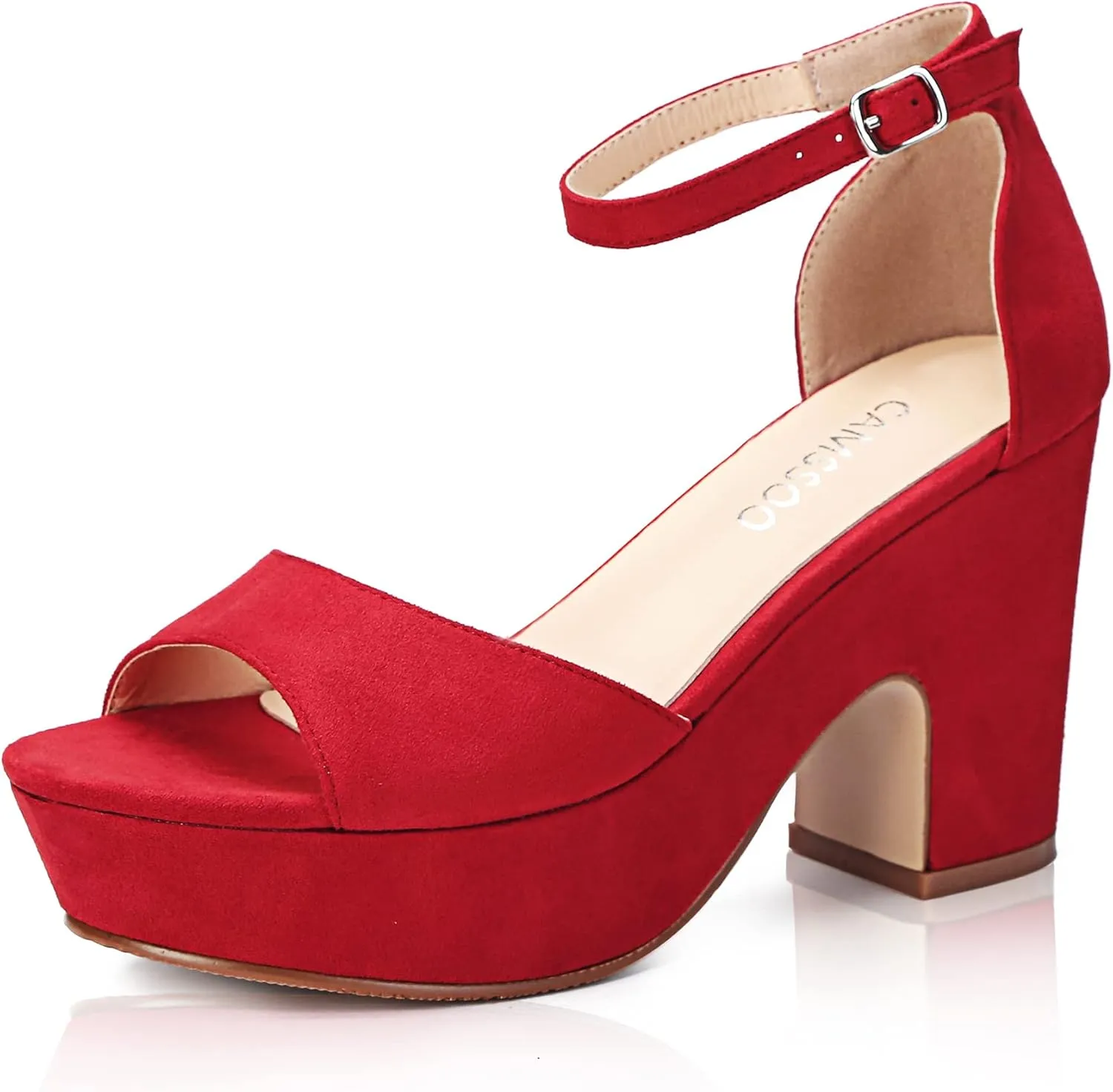 CAMSSOO Women's Platforms Wedges Sandals Suede Open toe Ankle Strap Fashion Wedding Sexy Dress Block Chunky High Heels Pumps Shoes