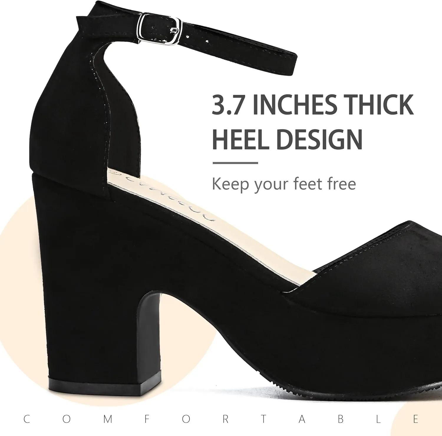 CAMSSOO Women's Platforms Wedges Sandals Suede Open toe Ankle Strap Fashion Wedding Sexy Dress Block Chunky High Heels Pumps Shoes