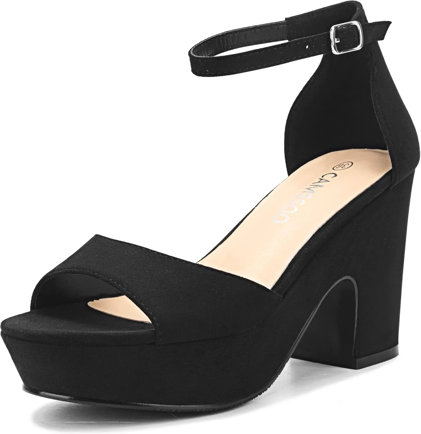 CAMSSOO Women's Platforms Wedges Sandals Suede Open toe Ankle Strap Fashion Wedding Sexy Dress Block Chunky High Heels Pumps Shoes