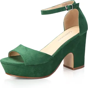 CAMSSOO Women's Platforms Wedges Sandals Suede Open toe Ankle Strap Fashion Wedding Sexy Dress Block Chunky High Heels Pumps Shoes