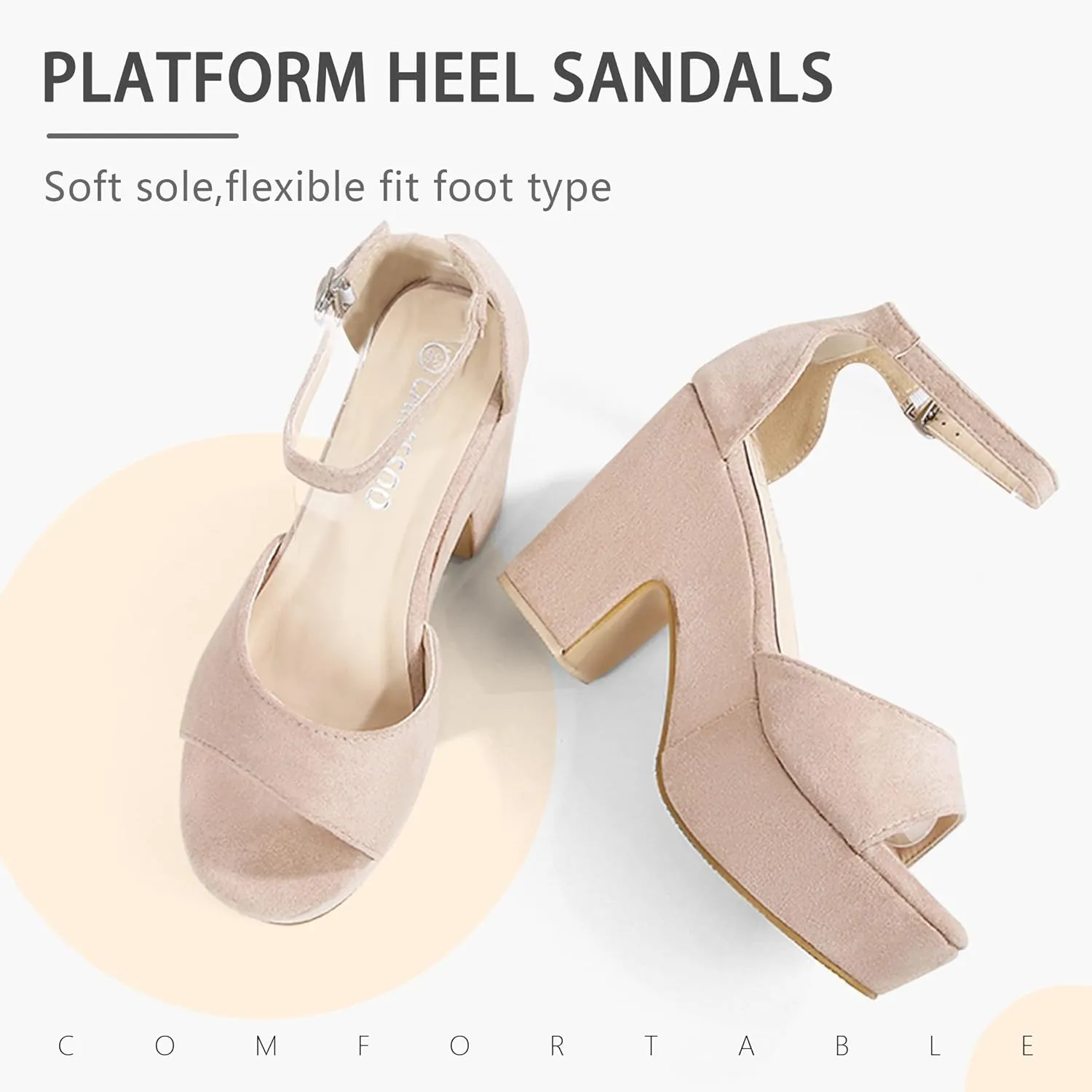 CAMSSOO Women's Platforms Wedges Sandals Suede Open toe Ankle Strap Fashion Wedding Sexy Dress Block Chunky High Heels Pumps Shoes