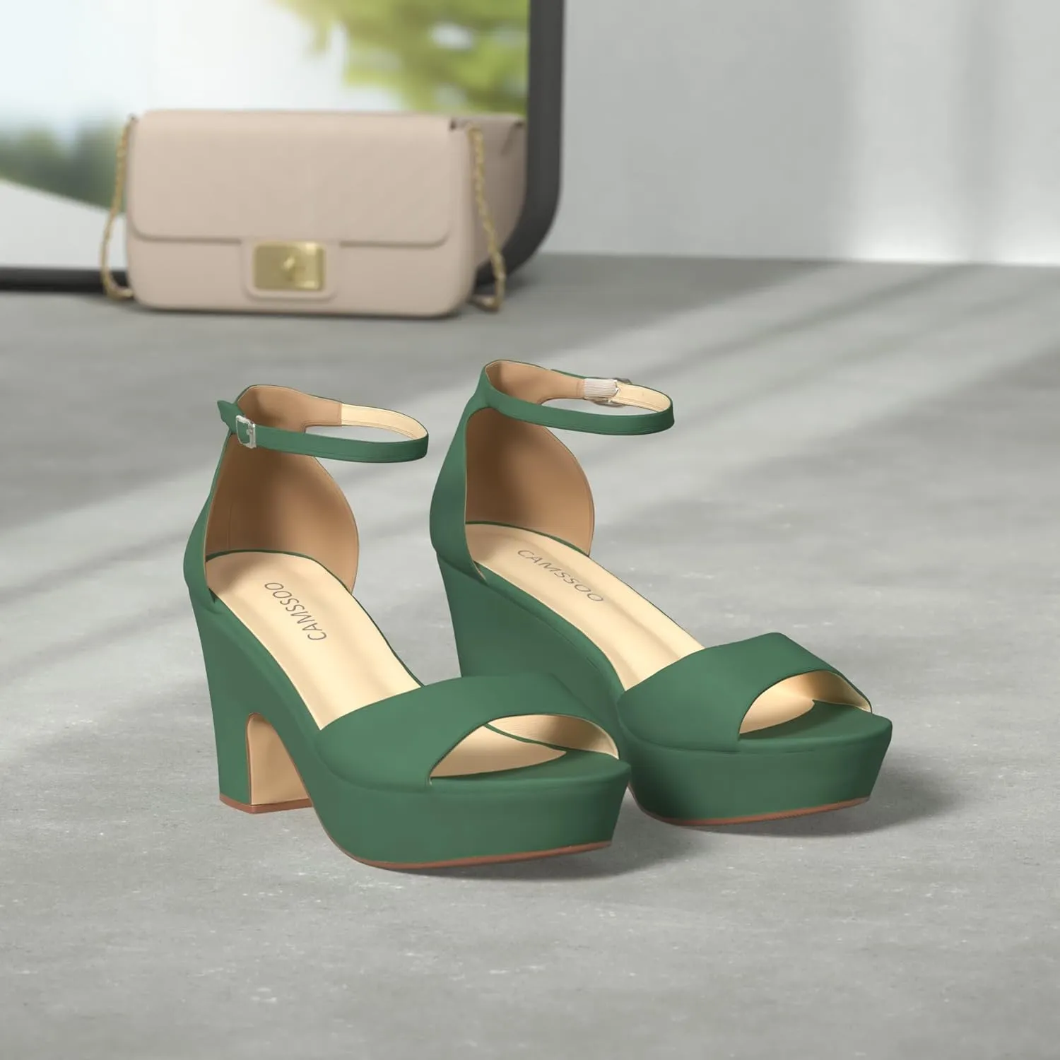 CAMSSOO Women's Platforms Wedges Sandals Suede Open toe Ankle Strap Fashion Wedding Sexy Dress Block Chunky High Heels Pumps Shoes