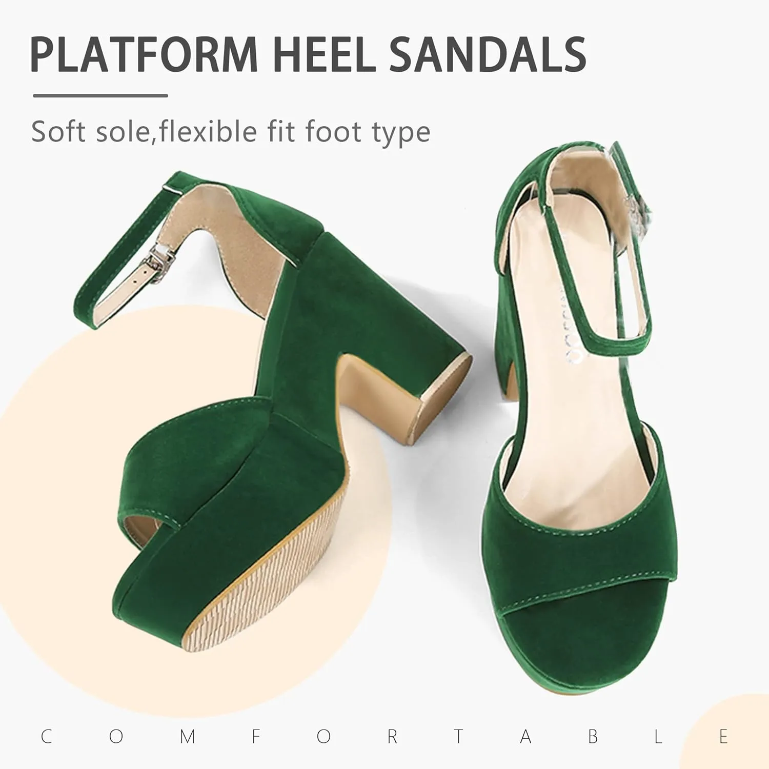CAMSSOO Women's Platforms Wedges Sandals Suede Open toe Ankle Strap Fashion Wedding Sexy Dress Block Chunky High Heels Pumps Shoes