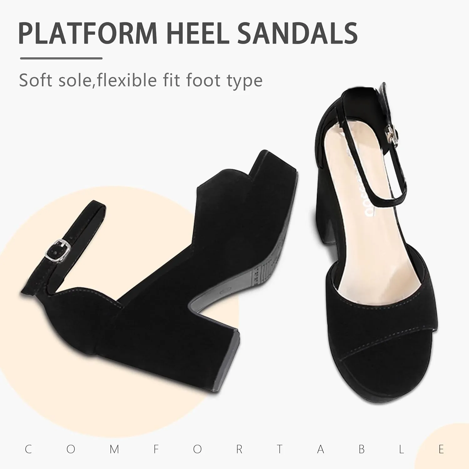 CAMSSOO Women's Platforms Wedges Sandals Suede Open toe Ankle Strap Fashion Wedding Sexy Dress Block Chunky High Heels Pumps Shoes