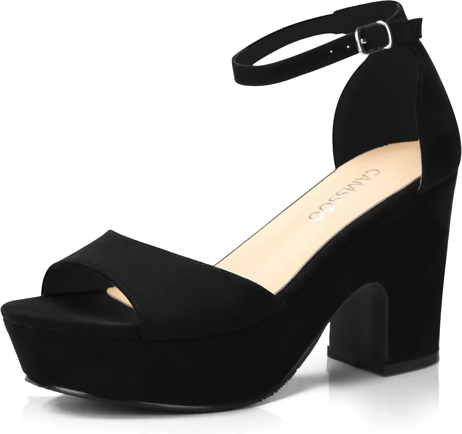 CAMSSOO Women's Platforms Wedges Sandals Suede Open toe Ankle Strap Fashion Wedding Sexy Dress Block Chunky High Heels Pumps Shoes