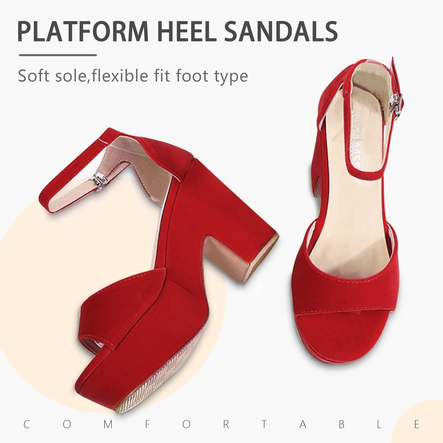 CAMSSOO Women's Platforms Wedges Sandals Suede Open toe Ankle Strap Fashion Wedding Sexy Dress Block Chunky High Heels Pumps Shoes