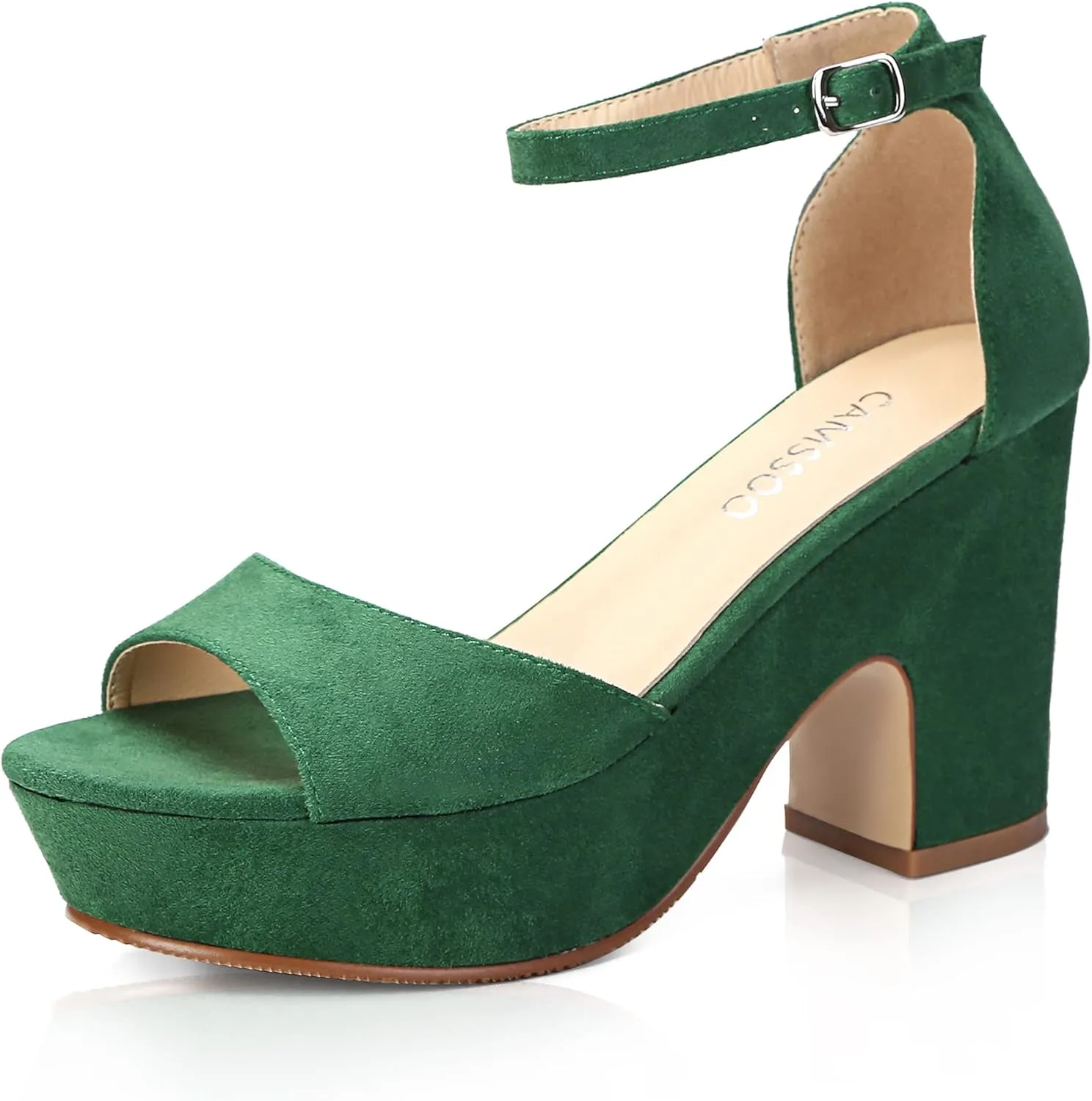 CAMSSOO Women's Platforms Wedges Sandals Suede Open toe Ankle Strap Fashion Wedding Sexy Dress Block Chunky High Heels Pumps Shoes