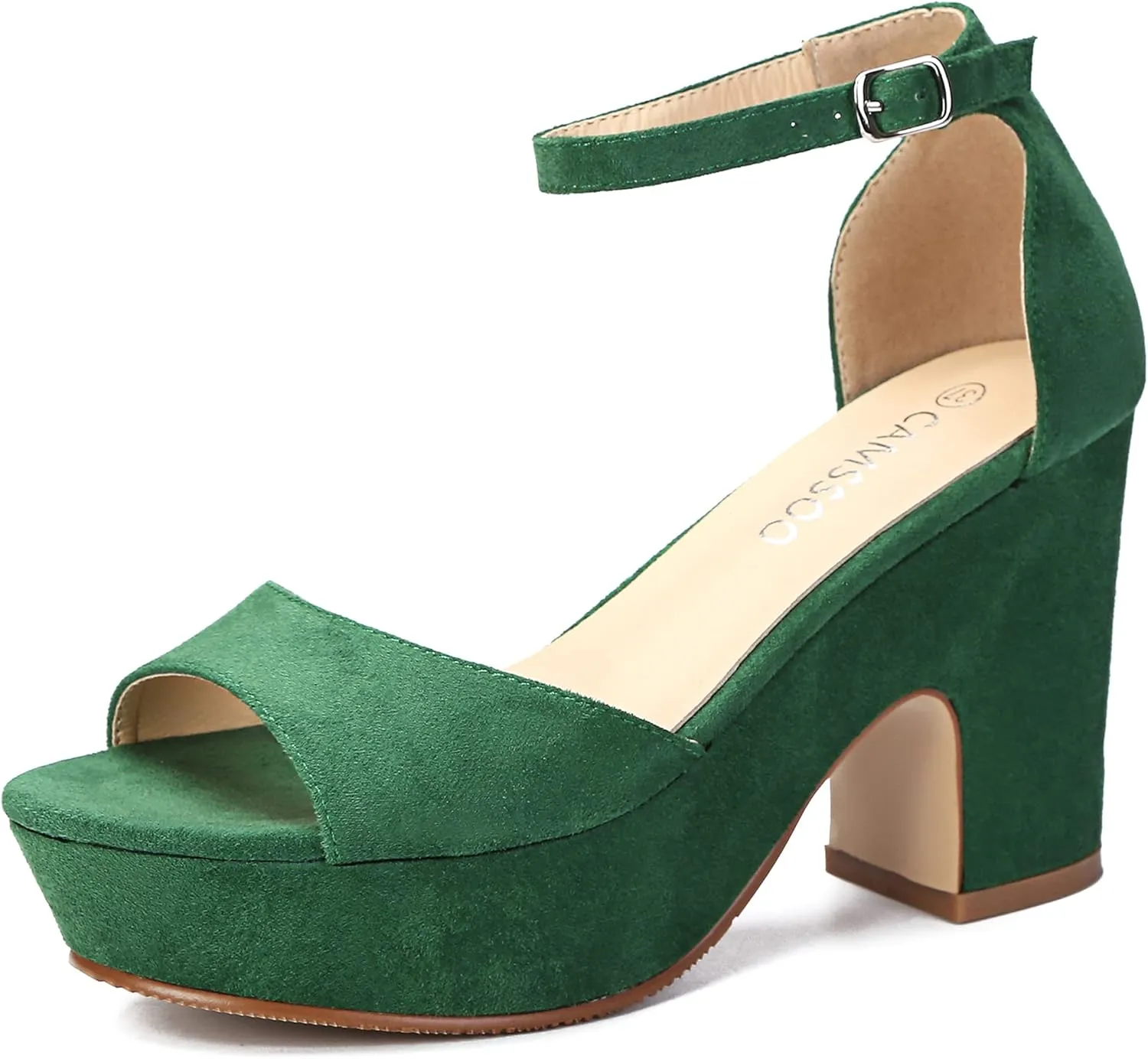 CAMSSOO Women's Platforms Wedges Sandals Suede Open toe Ankle Strap Fashion Wedding Sexy Dress Block Chunky High Heels Pumps Shoes