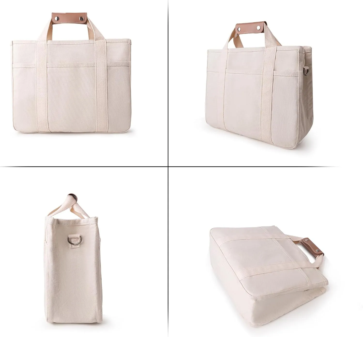 Canvas Tote Bag with Multi Pocket Crossbody Bag for Women Tote Bag with Adjustable Shoulder Strap Handbag (No zipper)