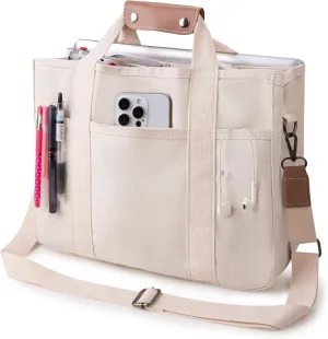 Canvas Tote Bag with Multi Pocket Crossbody Bag for Women Tote Bag with Adjustable Shoulder Strap Handbag (No zipper)