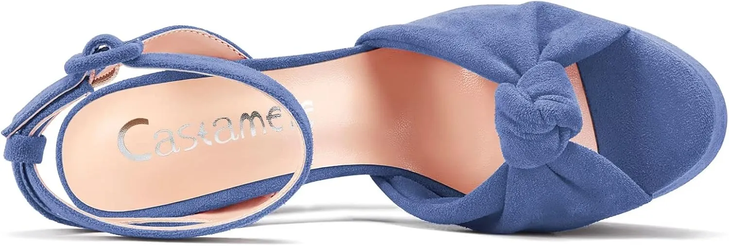 Castamere Women High Chunky Block Platform Heel Peep Open Toe Ankle Strap Bow-knot Sandals